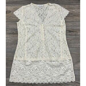 Cabi Womens‎ Blouse Sz XS Beige Lace Top Cap Sleeve Sheer Popover Boho Chic